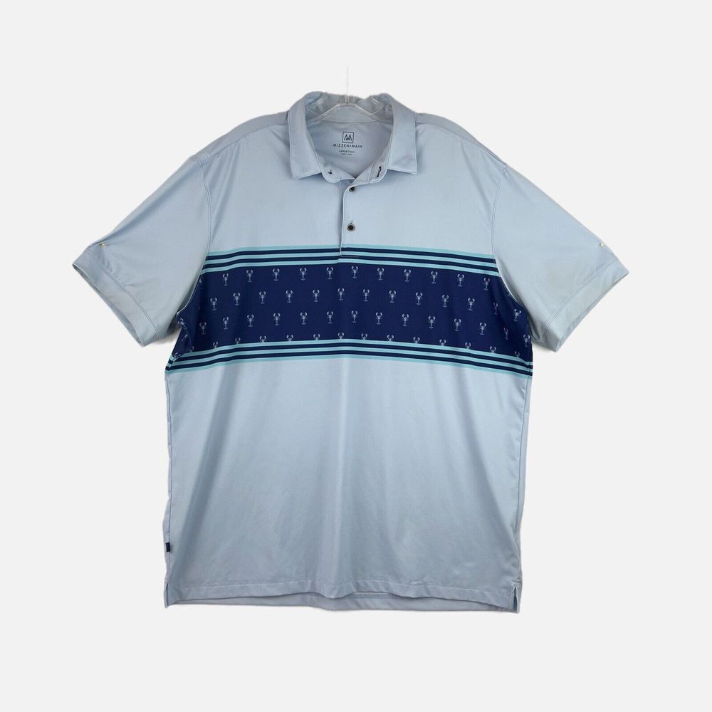 Mizzen & Main Performance Blue Lobster Print Versa Golf Polo Stretch Size Large